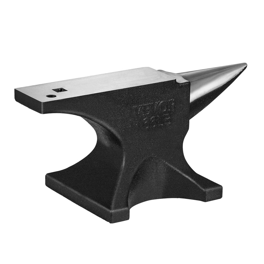 VEVOR Single Horn Anvil, 66Lbs Cast Steel Anvil, High Hardness Rugged Round Horn Anvil Blacksmith, Large Countertop and Stable Base, with Round and Square Hole, Metalsmith Tool for Bending and Shaping