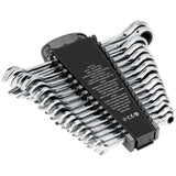 Combination Wrench Set, 16-Piece Ratcheting Wrench Set with Organizer Rack, Cr-V Steel Wrench Set Metric 8 mm to 24 mm, Ideal for General Household, Garage, Workshop, Auto Repairs, Emergency