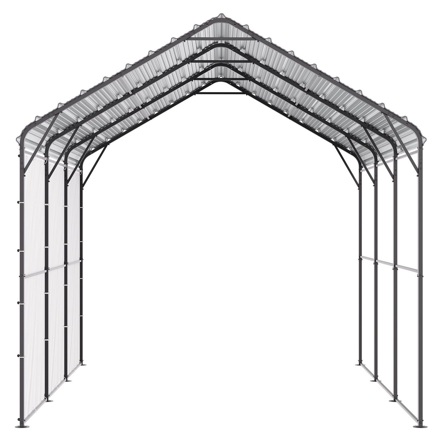 Heavy Duty Metal Carport, 10' x 15' Outdoor Carport with Galvanized Steel Frame & Roof, Car Tent Garage Shade with Removable Sidewalls, Multi-Use Car Shelter for Pickup, Boat, Car & Tractors