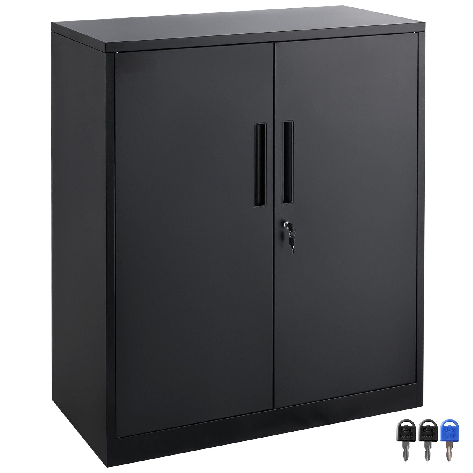 Metal Storage Cabinet w/ 3 Keys 2 Adjustable Shelves & Magnetic Door Black