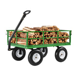 1200 Lbs Steel Garden Cart, Heavy Duty Pullable Garden Wagon Yard Cart, 2 in 1 Outdoor Metal Utility Wagon Yard Trailer with 13" All Terrain Tires, Mesh Removable Sides and 180°Rotating Handle