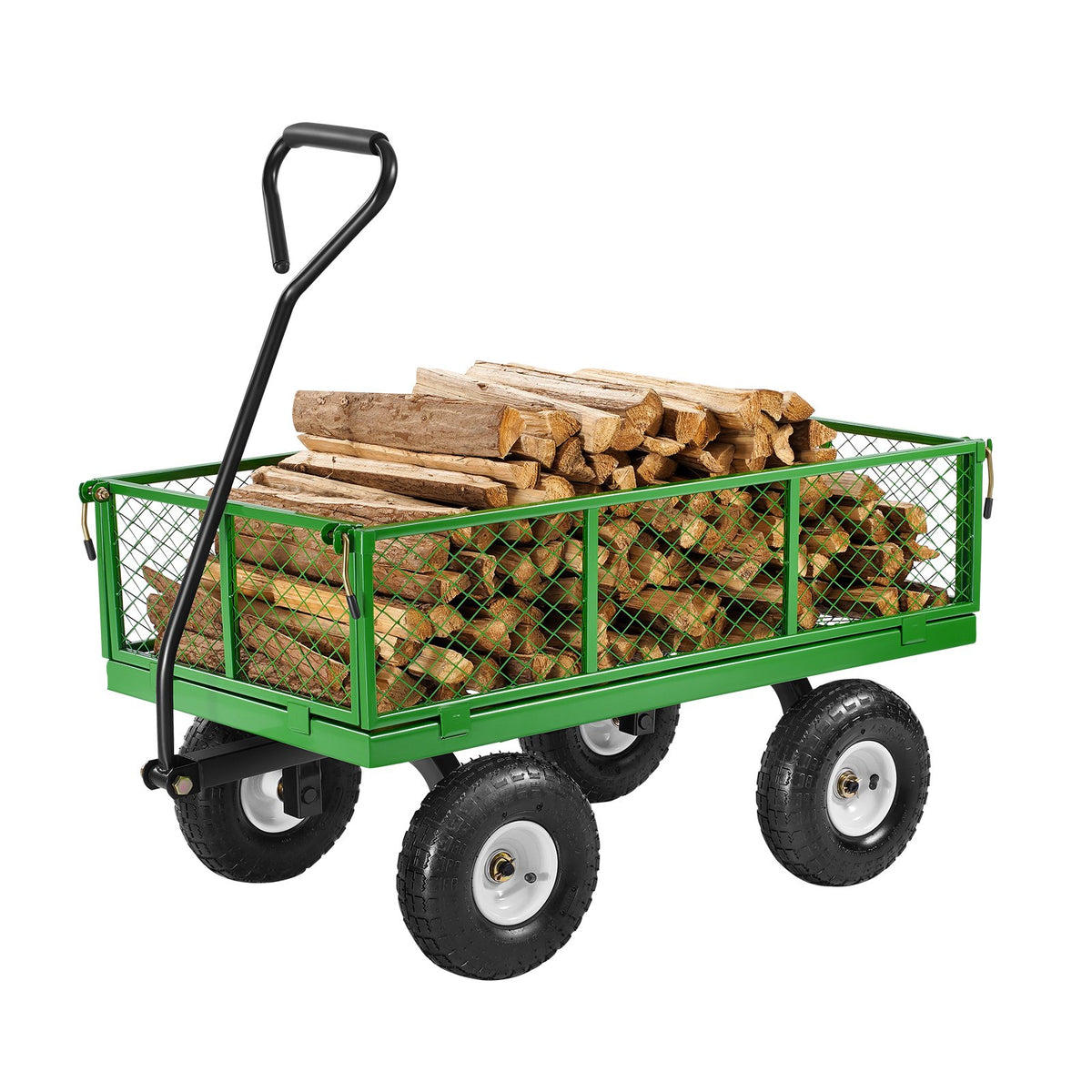 900 Lbs Steel Garden Cart on Wheels, Heavy Duty Pullable Garden Wagon Yard Cart, Outdoor Metal Utility Wagon with 10" Tires and Mesh Removable Sides(Convert to Flatbed), and 180Â°Rotating Handle