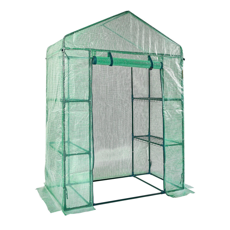 VEVOR Walk-in Green House, 4.6 x 2.4 x  6.7 ft  Greenhouse with Shelves, Set Up in Minutes, High Strength PE Cover with Doors & Windows and Steel Frame, Suitable for Planting and Storage, Green