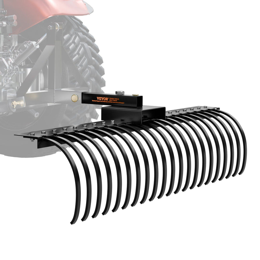 Tow Behind Landscape Rake, 1.5m Tow Dethatcher with 21 Steel Coil Tines, Lawn Dethatcher Rake Attaches to 1.2m or 15m Toolbars and 3-point Suspension Systems, for Leaves, Pine Needles, and Grass