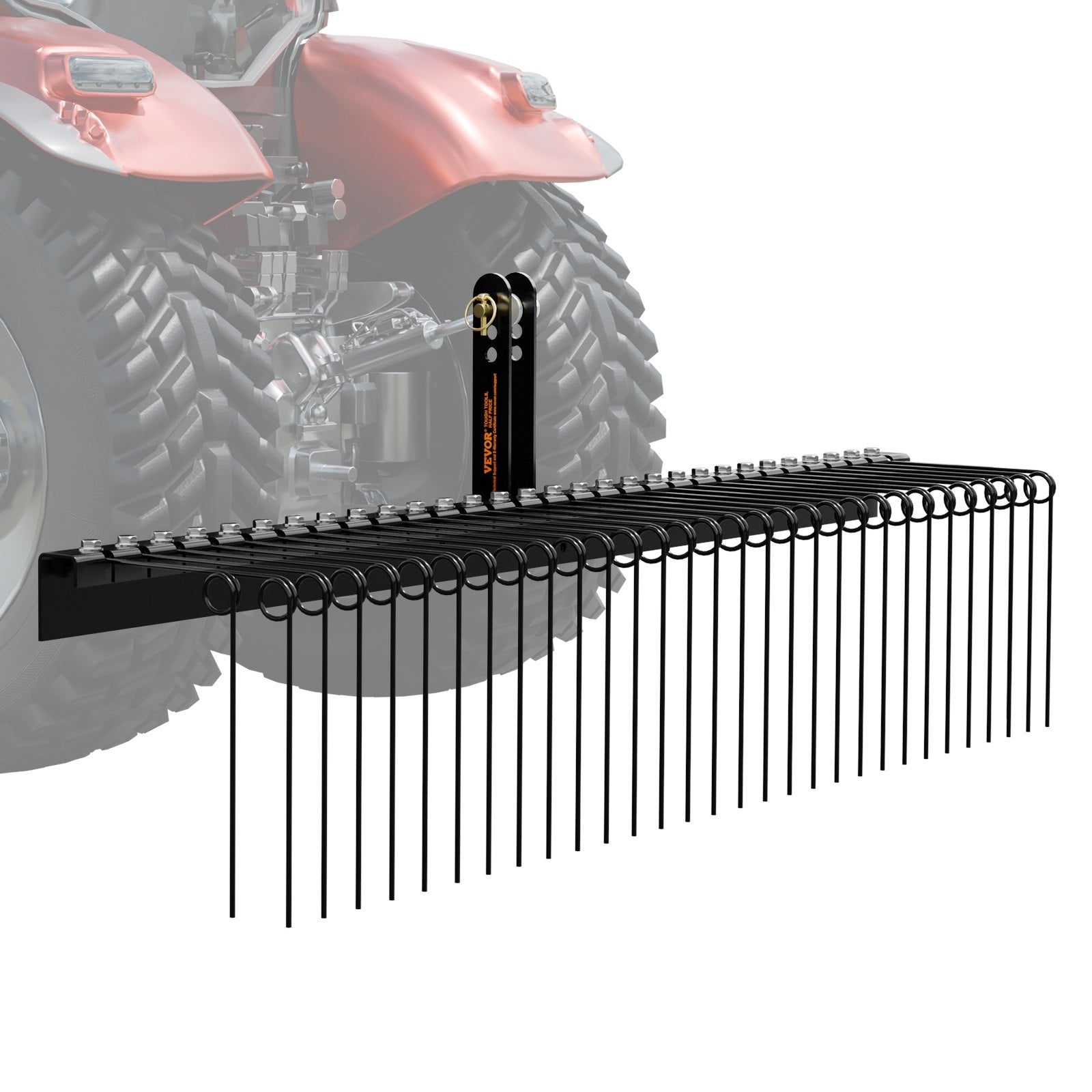 VEVOR Tow Behind Landscape Rake, 1.8m Tow Dethatcher with 32 Steel Tines, Lawn Dethatcher Rake Attaches to Category 1, 3 Point Hitch for Tractor, for Leaves, Pine Needles, Straw, and Grass