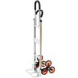 Stair Climbing Cart, 150 kg Stair-Climb Capacity, Aluminum Alloy Folding Trolley Cart with Telescoping Handle, 6 Wheels and 2 Bungee Cords, Stair Climber Dolly for Home, Groceries, Warehouse