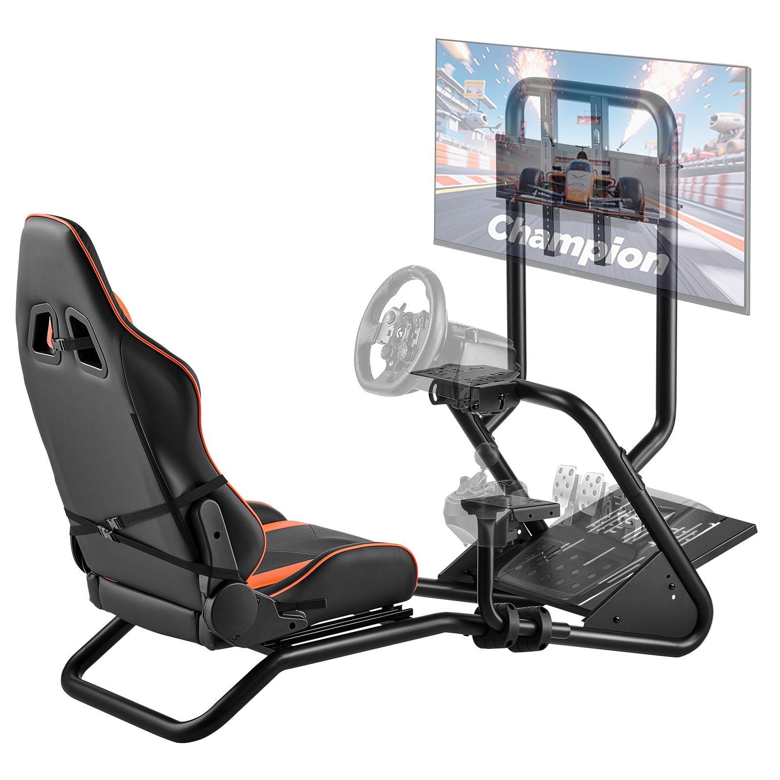 Racing Wheel Stand, Heavy-Duty Simulator Cockpit Steering Wheel Stand with Monitor Stand, Fit Logitech G25,G27,G29,G920,G923, Thrustmaster T300RS,TX F458,T500RS,T3PA-PRO (F1/GT) and CSR Pedals