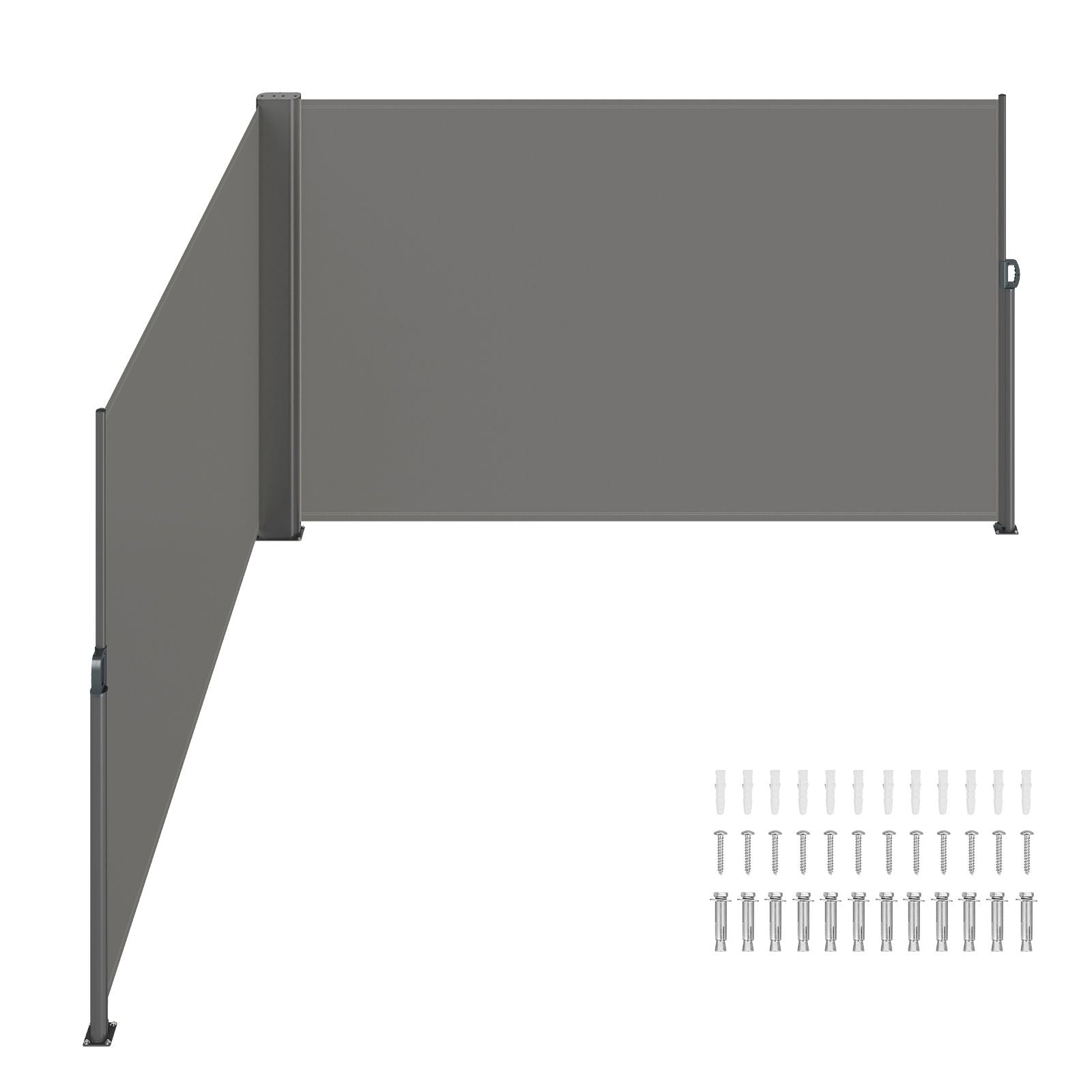 Retractable Side Awning, 180X600cm Aluminum Outdoor Privacy Screen, 280g Polyester Water-proof Retractable Patio Screen, UV 30+ Room Divider Wind Screen for Patio, Backyard, Balcony, Gray