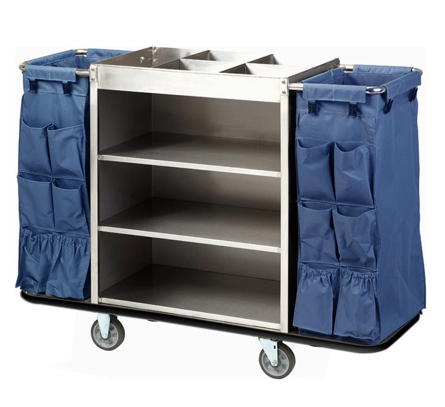 Gray Housekeeping Trolley Cart With Waste Bin