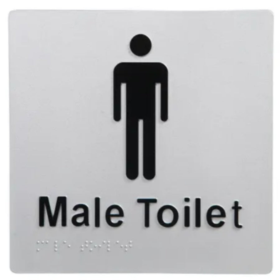Male Toilet Braille Sign Silver / Black