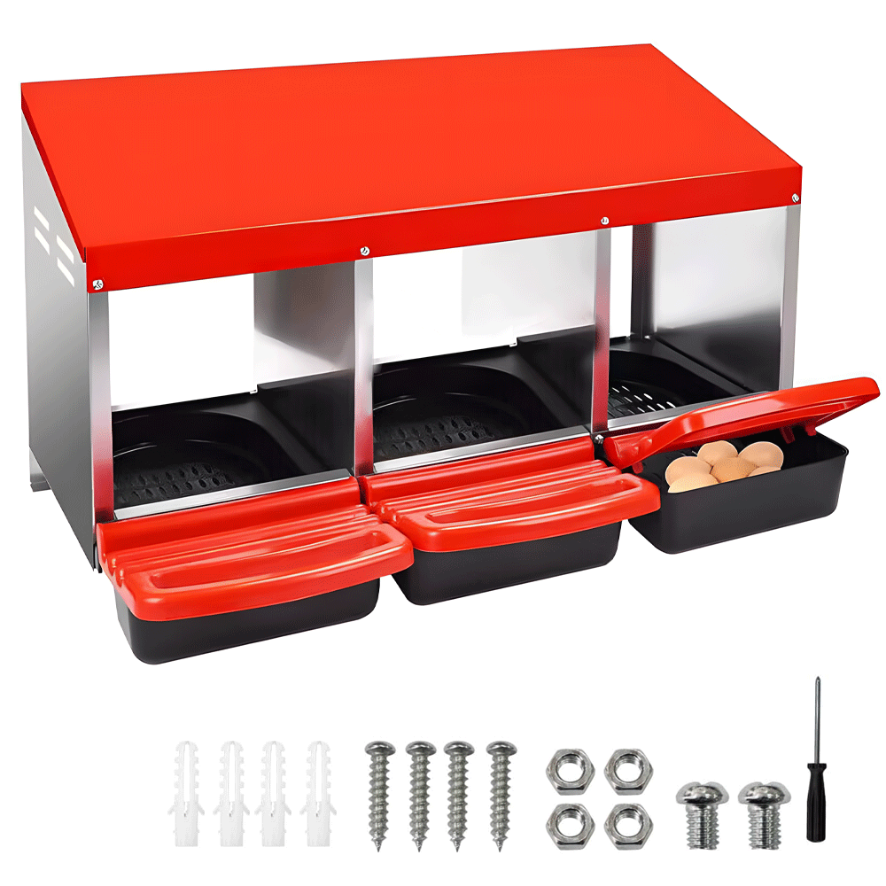 Chicken Hen Coop Hutch Nesting Box 3-Hole Roll Away Metal Design 52x47.5x81cm Durable Indoor Outdoor Laying Box with Easy Access Ventilation