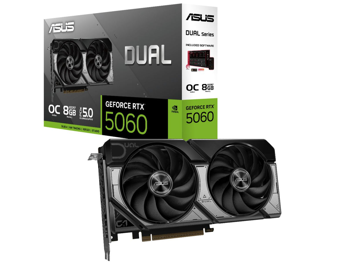 ASUS NVIDIA GeForce DUAL RTXâ„¢ 5060 8GB GDDR7 OC Edition, 3840 CUDA, 2565MHz, 128-bit, 7680x4320, PCIe 5.0