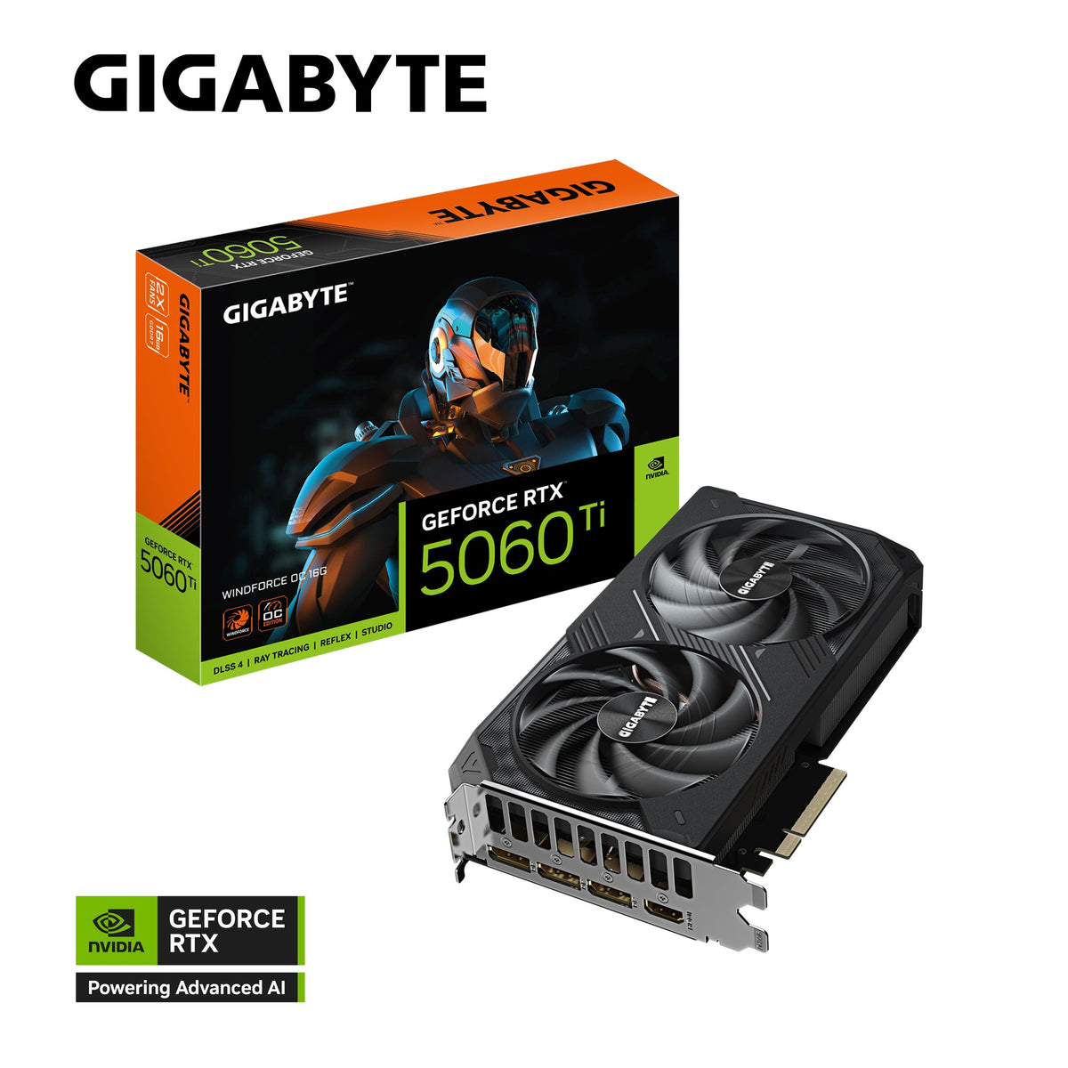 Gigabyte GeForce RTXâ„¢ 5060 Ti WINDFORCE OC 16G, 2587 MHz, CUDA TBD, 28 Gbps, GDDR7, 128 bit, PCI-E 5.0, PSU 650W, DisplayPort 2.1b *3 HDMI 2.1b *1