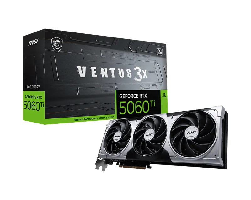 MSI nVidia GeForce RTXâ„¢ 5060 Ti 8G VENTUS 3X OC, PCI ExpressÂ® Gen 5 x 16, Boost: 2602 MHz, CUDA 4608 Units, 8GB GDDR7, HDMIâ„¢ x 1