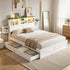 Artiss Queen Bed Frame with Storage Drawers White Platform Bedframe with Bookcase Headboard Charging Station Led Light