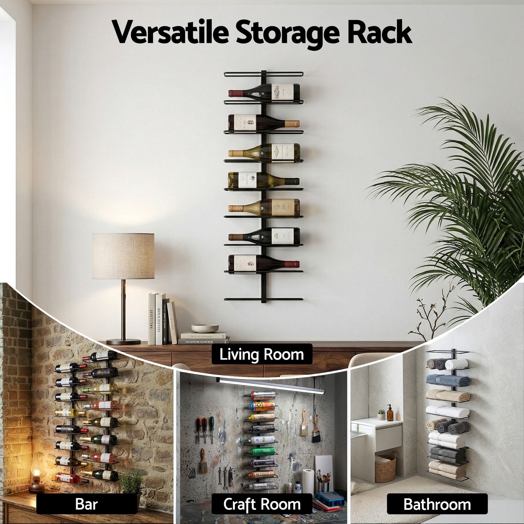 Artiss Wall Mounted Wine Rack 9 Bottles Display Storage Organizer Metal Black