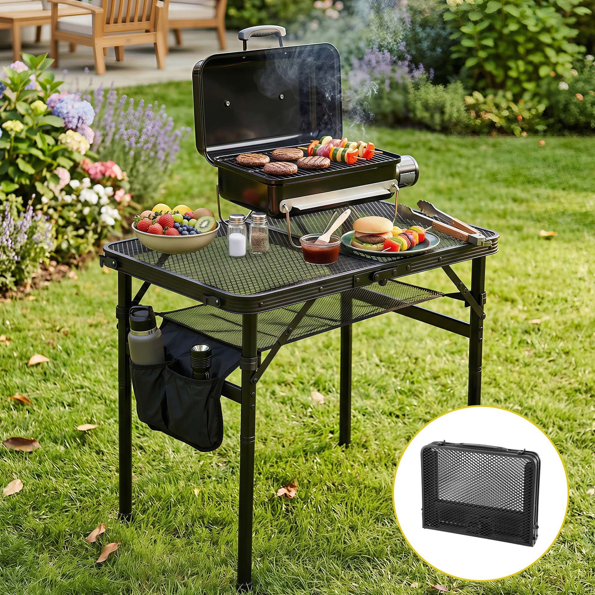 Gardeon BBQ Camp Table, 60*40*56 Portable Foldable Lightweight Grill Outdoor Metal Table 2.5kg