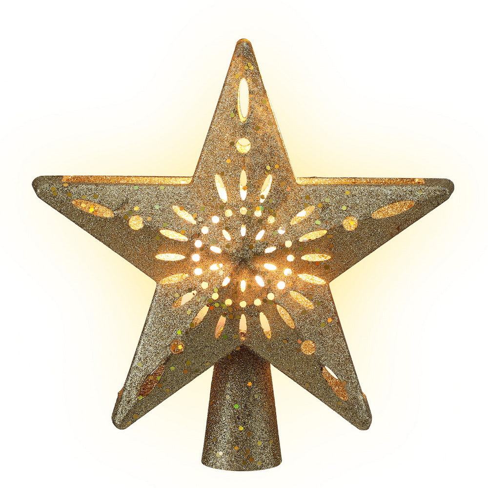 Jingle Jollys Christmas Tree Topper Star Snowflake Projector Party Glitter Gold