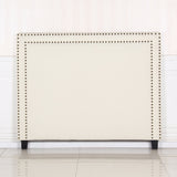 Bed Head Queen White Headboard Upholstery Fabric Studded Buttons