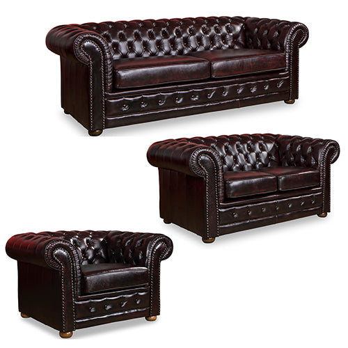 3+2+1 Seater Genuine Leather Upholstery Deep Quilting Pocket Spring Button Studding Sofa Lounge Set for Living Room Couc