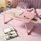 SOGA 2X Pink Portable Bed Table Adjustable Folding Mini Desk With Mini Drawer and Cup-Holder Home Decor