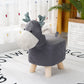 SOGA Grey Children Bench Deer Character Round Ottoman Stool Soft Small Comfy Seat Home Decor