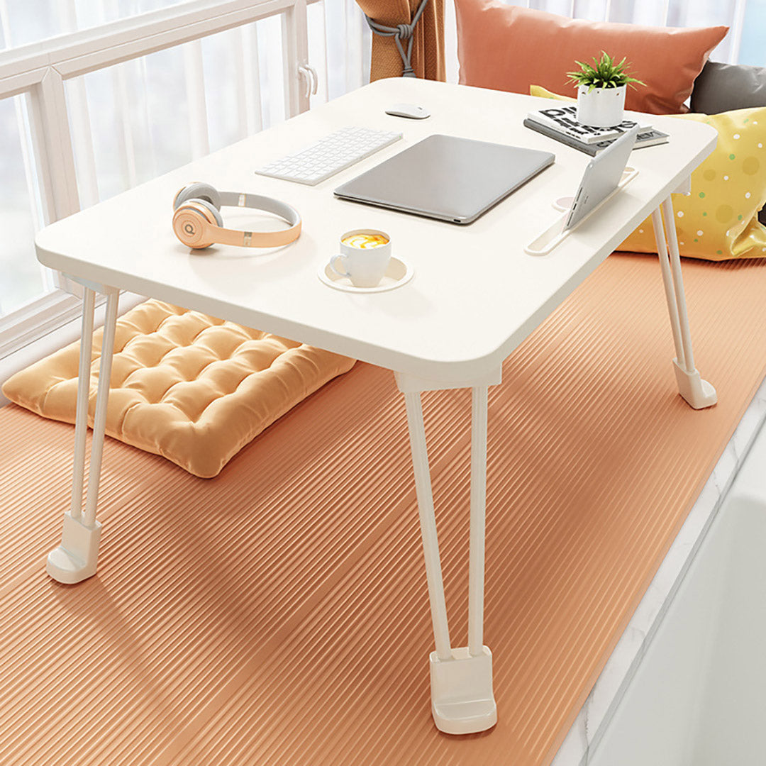 SOGA White Portable Bed Table Adjustable Folding Mini Desk With Cup-Holder Home Decor