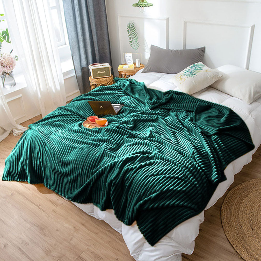 SOGA Dark GreenThrow Blanket Warm Cozy Striped Pattern Thin Flannel Coverlet Fleece Bed Sofa Comforter