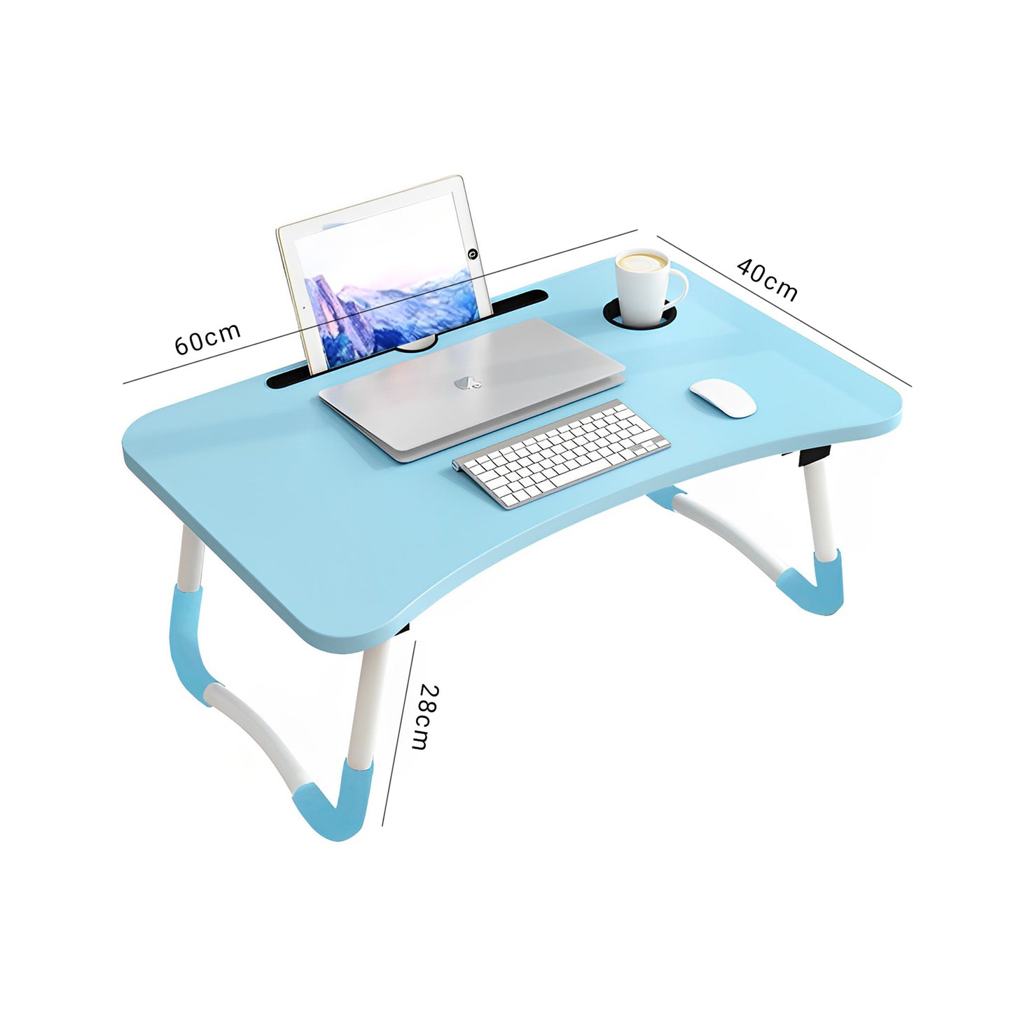 SOGA Blue Portable Bed Table Adjustable Foldable Bed Sofa Study Table Laptop Mini Desk with Notebook Stand Cup Slot Home Decor