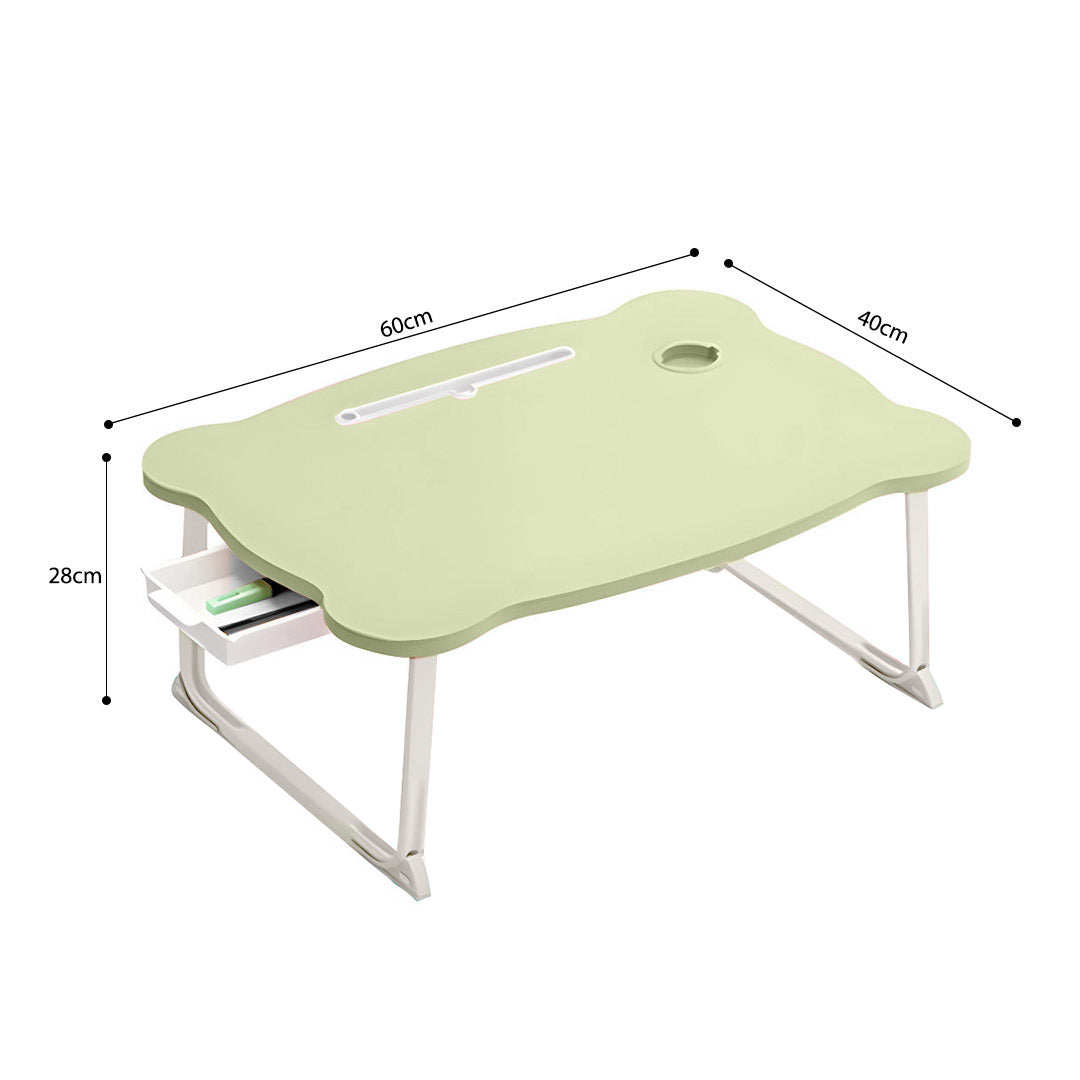 SOGA 2X  Green Portable Bed Table Adjustable Folding Mini Desk With Mini Drawer and Cup-Holder Home Decor
