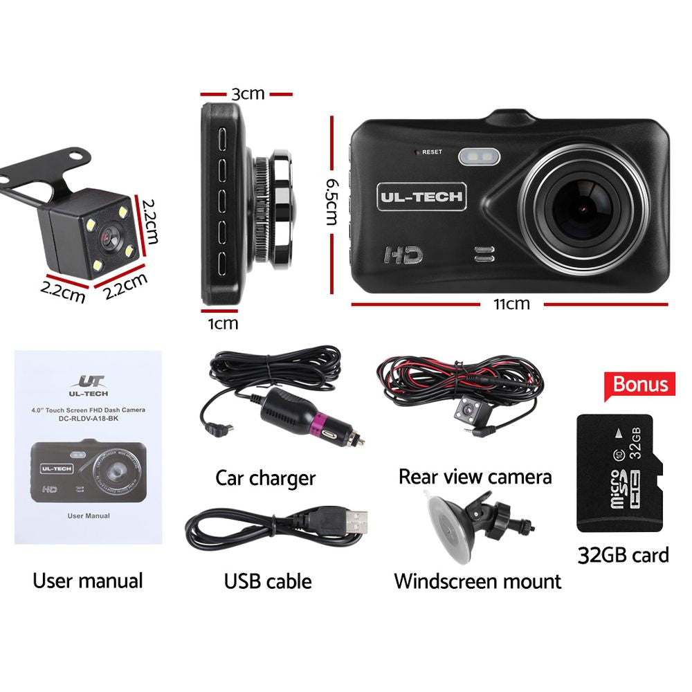UL-tech Dash Camera 1080P 4" Front Rear View,UL-tech Dash Camera 1080P 4" Front Rear View Cam Car DVR Reverse Recorder 32GB