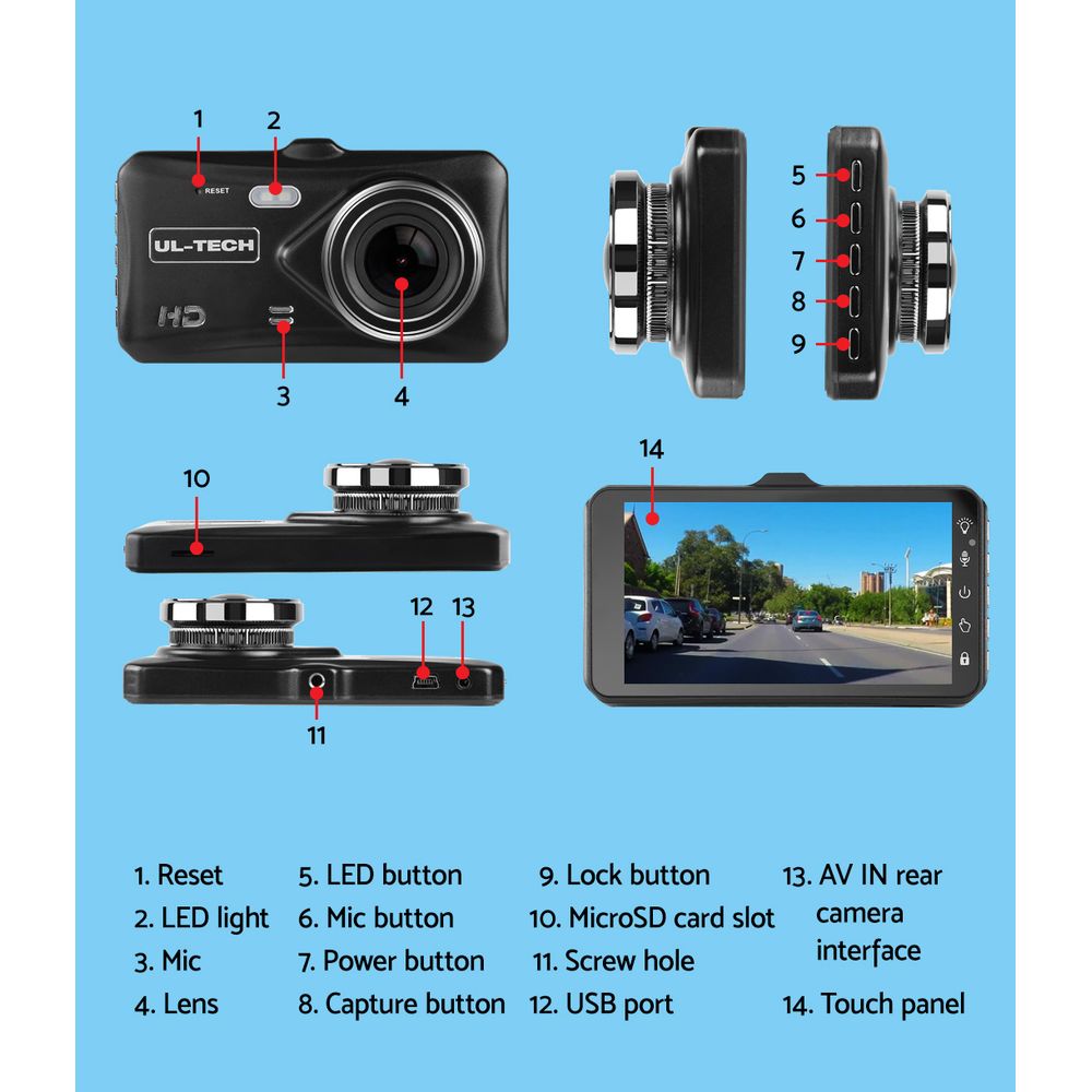 UL-tech Dash Camera 1080P 4" Front Rear View,UL-tech Dash Camera 1080P 4" Front Rear View Cam Car DVR Reverse Recorder 32GB