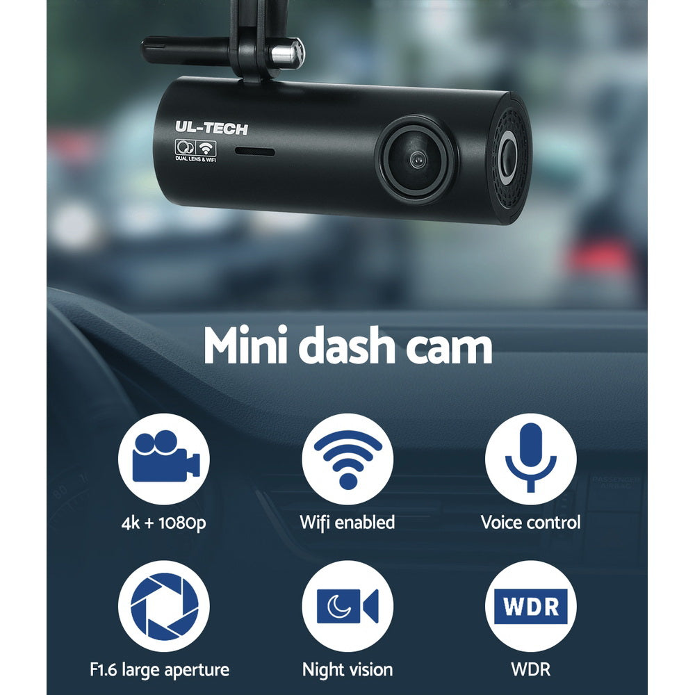 UL-tech Dash Camera 4K Hidden Front Rear WiFi