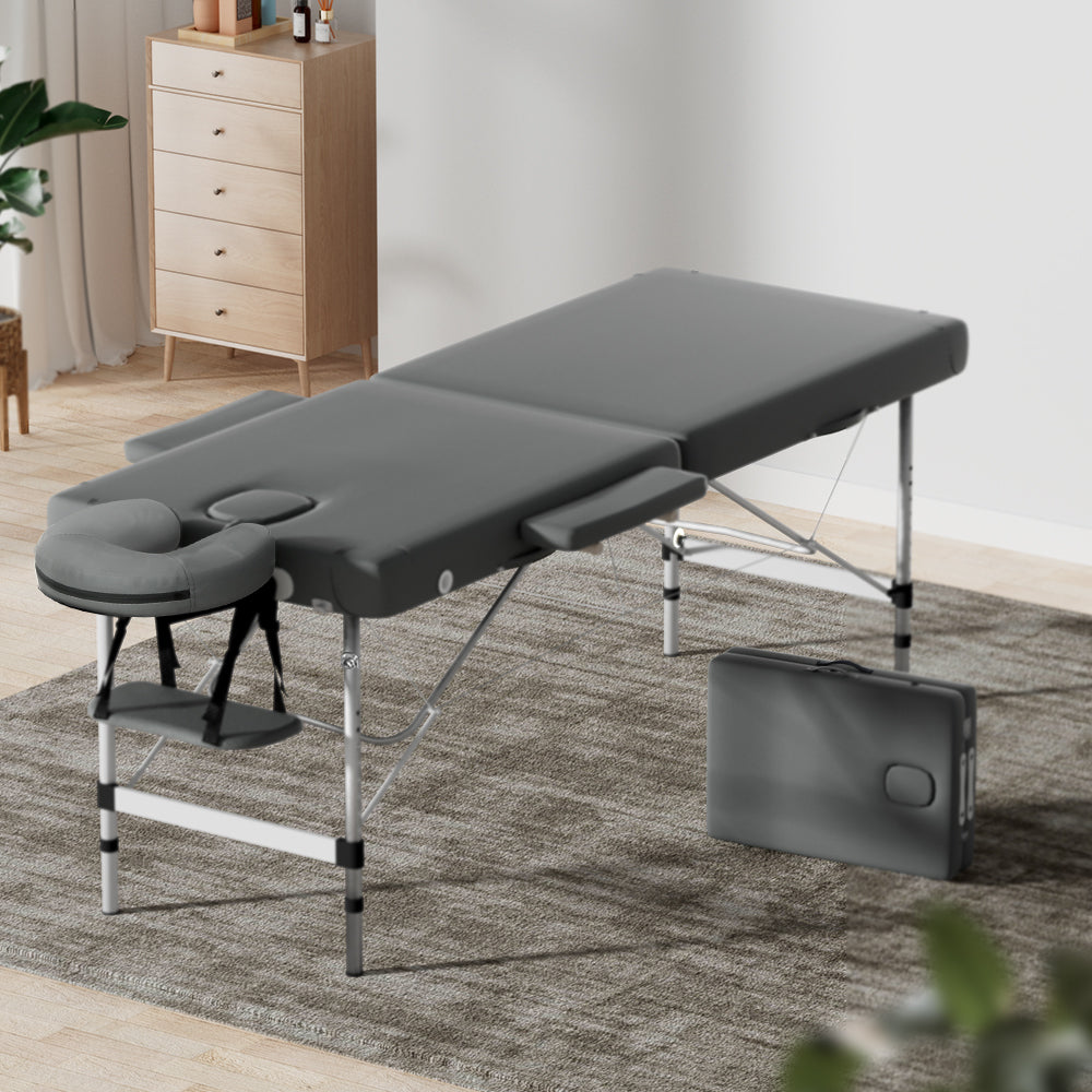Zenses Massage Table 55cm Portable 2 Fold Aluminium Beauty Bed Grey