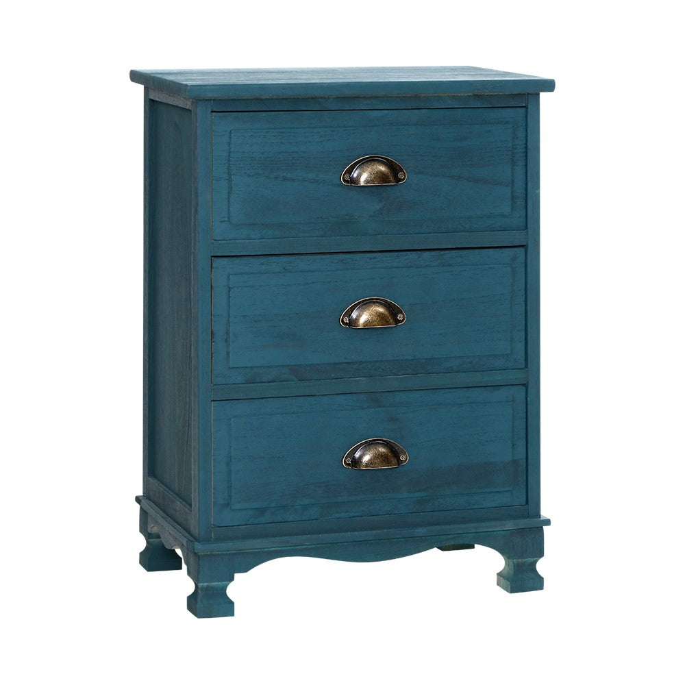 Artiss Bedside Table 3 Drawers Vintage - THYME Blue