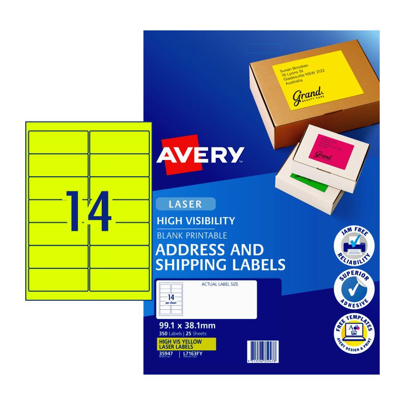 AVERY LaserLabel Yl L7163F Y14Up Pack of 25