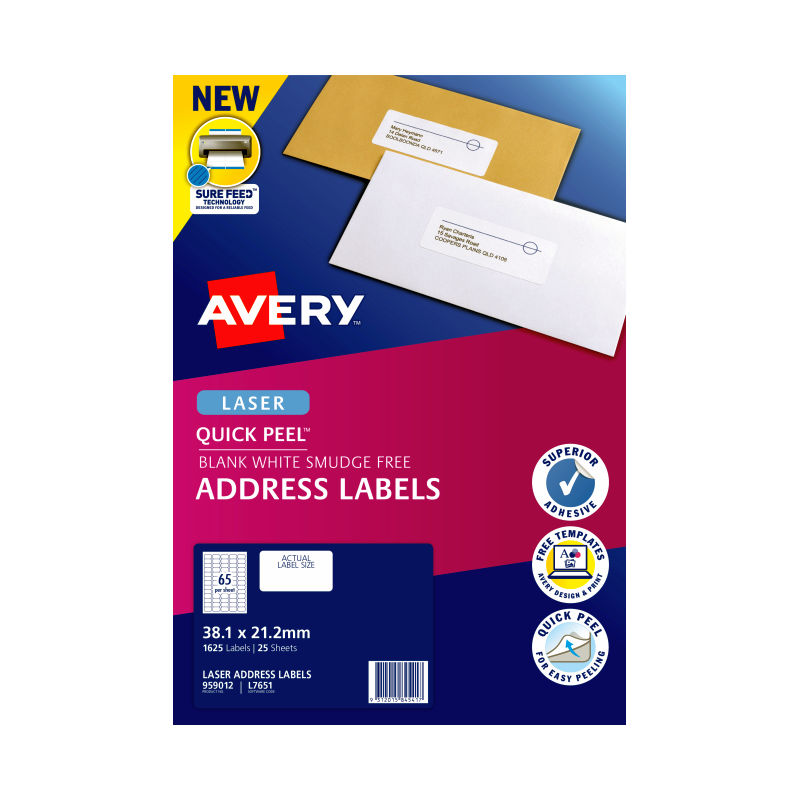AVERY Laser Label L7651 65Up Pack of 25