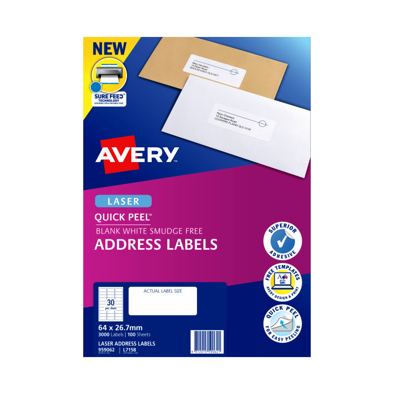 AVERY Laser Label L7158 30Up Pack of 100