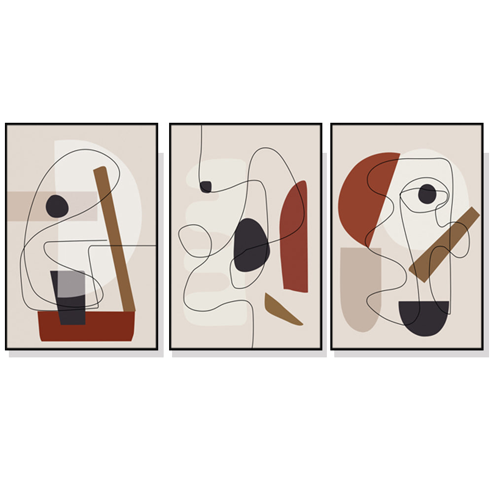 Wall Art 90cmx135cm Abstract Line Art By Picasso 3 Sets Black Frame Canvas