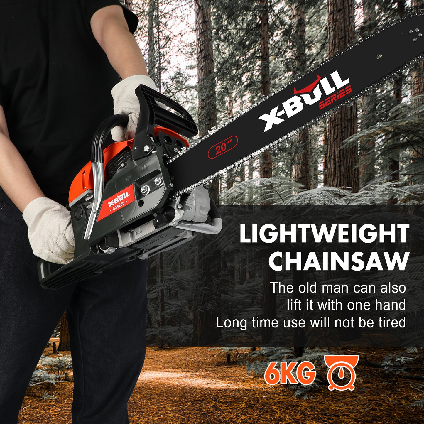 X-BULL Petrol Chainsaws Commercial  20" Bar  62cc E-Start Tree Pruning Top Handle