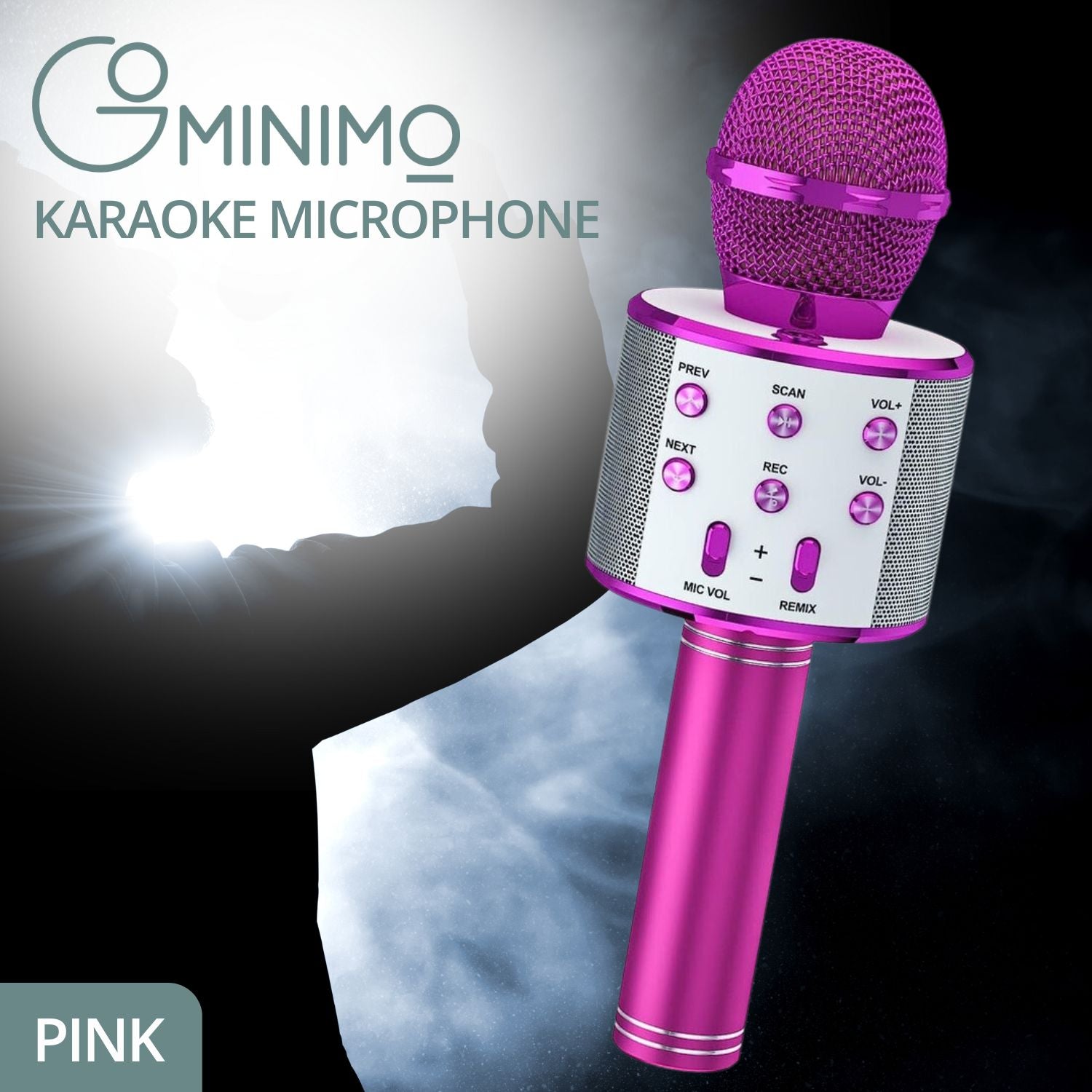 GOMINIMO 4 in 1 Wireless Bluetooth Karaoke Microphone with Record Function Pink