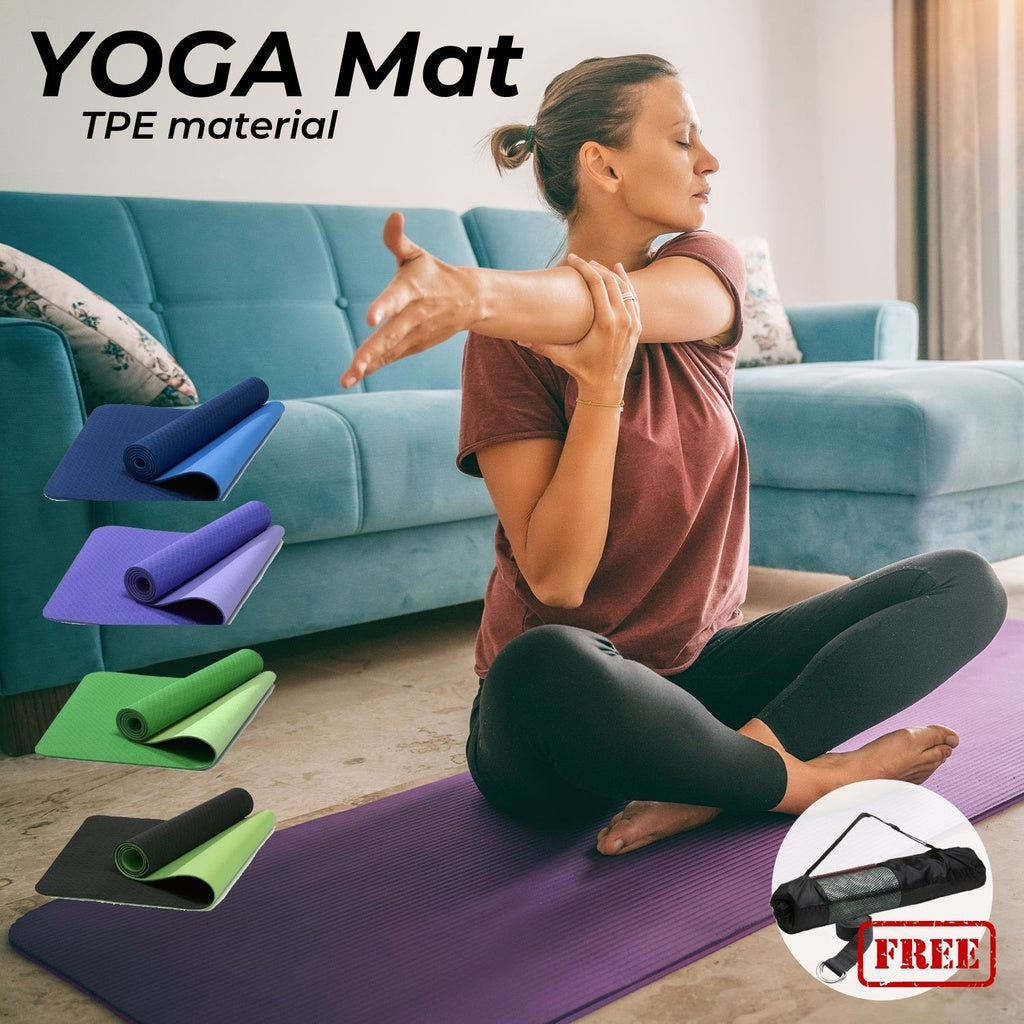VERPEAK TPE Yoga Mat Dual Color (Lime) with Yoga Bag and Strap - FT-MT-104-ATC