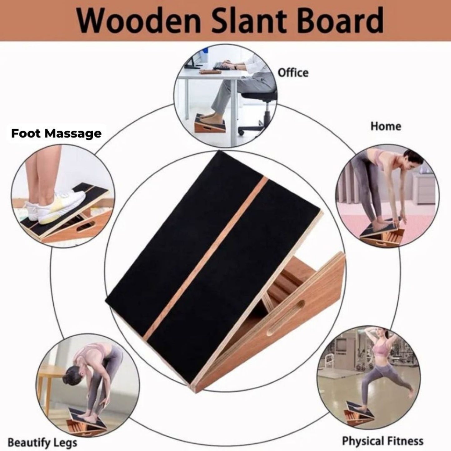 VERPEAK Wooden Slant Board Adjustable Incline Board and Calf Stretcher with Anti-Slip Safety Treads (Black with Wood) VP-BT-101-BK