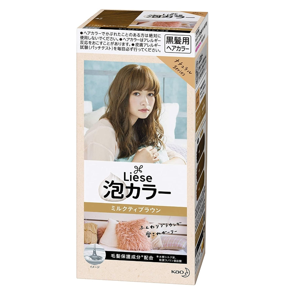 [6-PACK] Kao Japan Liese Black Hair with Foam Hair Dye 108ml (11 Colors Available) Milk Tea Brown