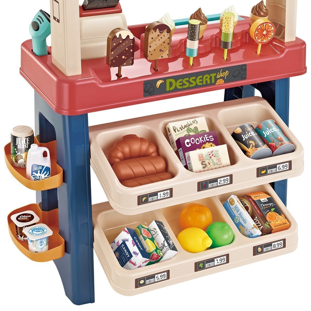 Kids Supermarket Ice Cream Cart Shop Dessert Food Pretend Role Play Set Toy Gift Red