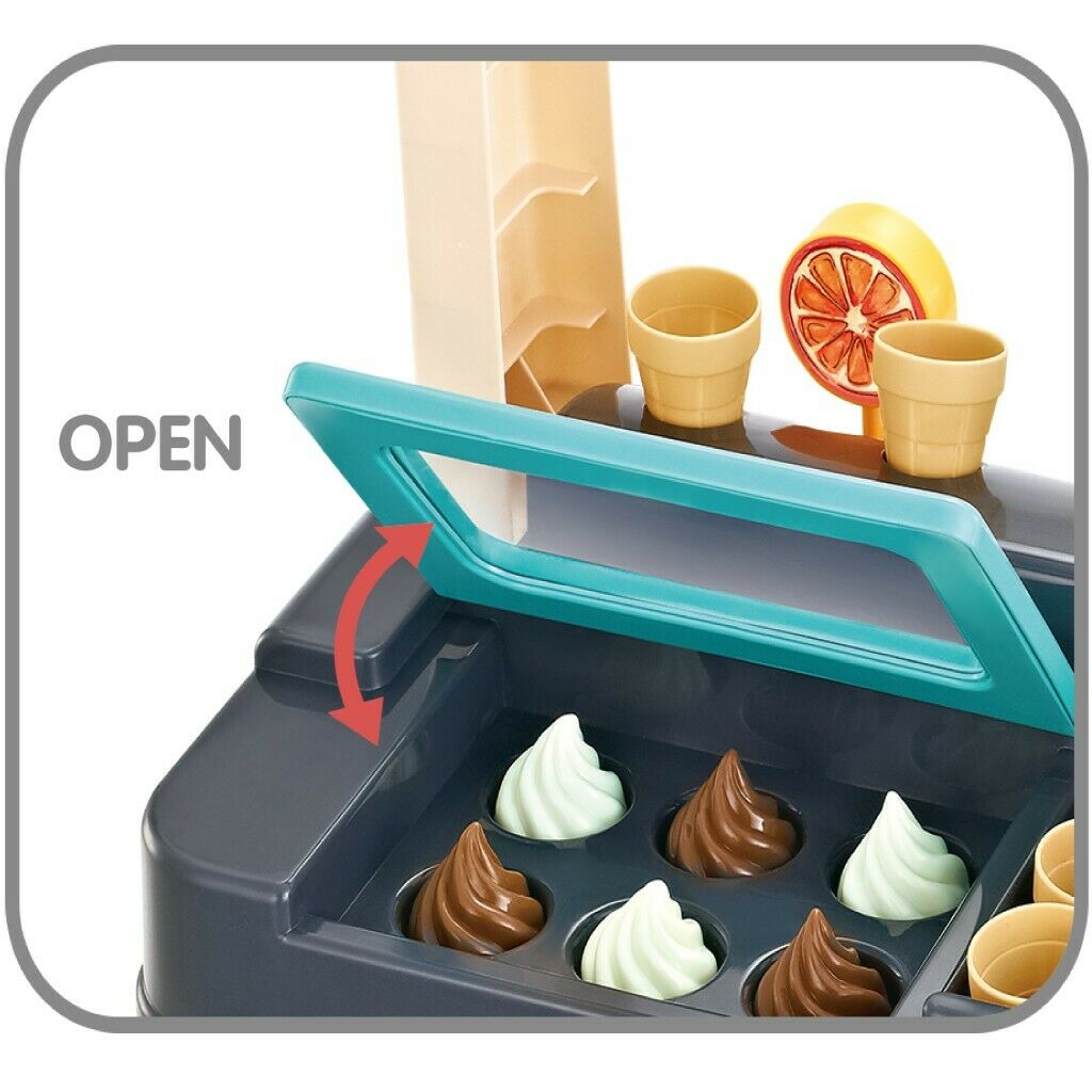 Kids Supermarket Ice Cream Cart Shop Dessert Food Pretend Role Play Set Toy Gift Blue