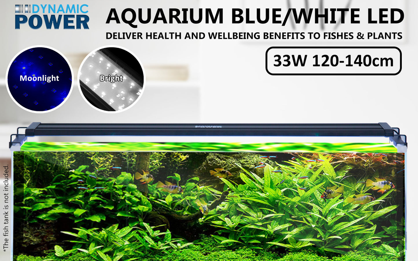 33W Set 2 Aquarium Blue White LED Light for Tank 120-140cm