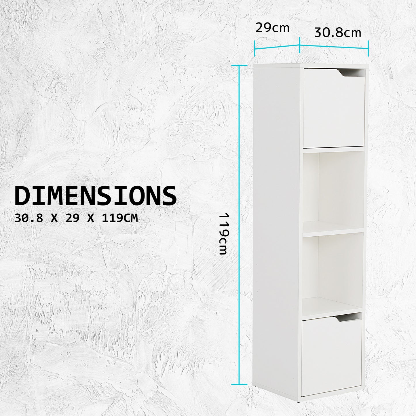La Bella 119cm White Bathroom Storage Cabinet Tall Slim