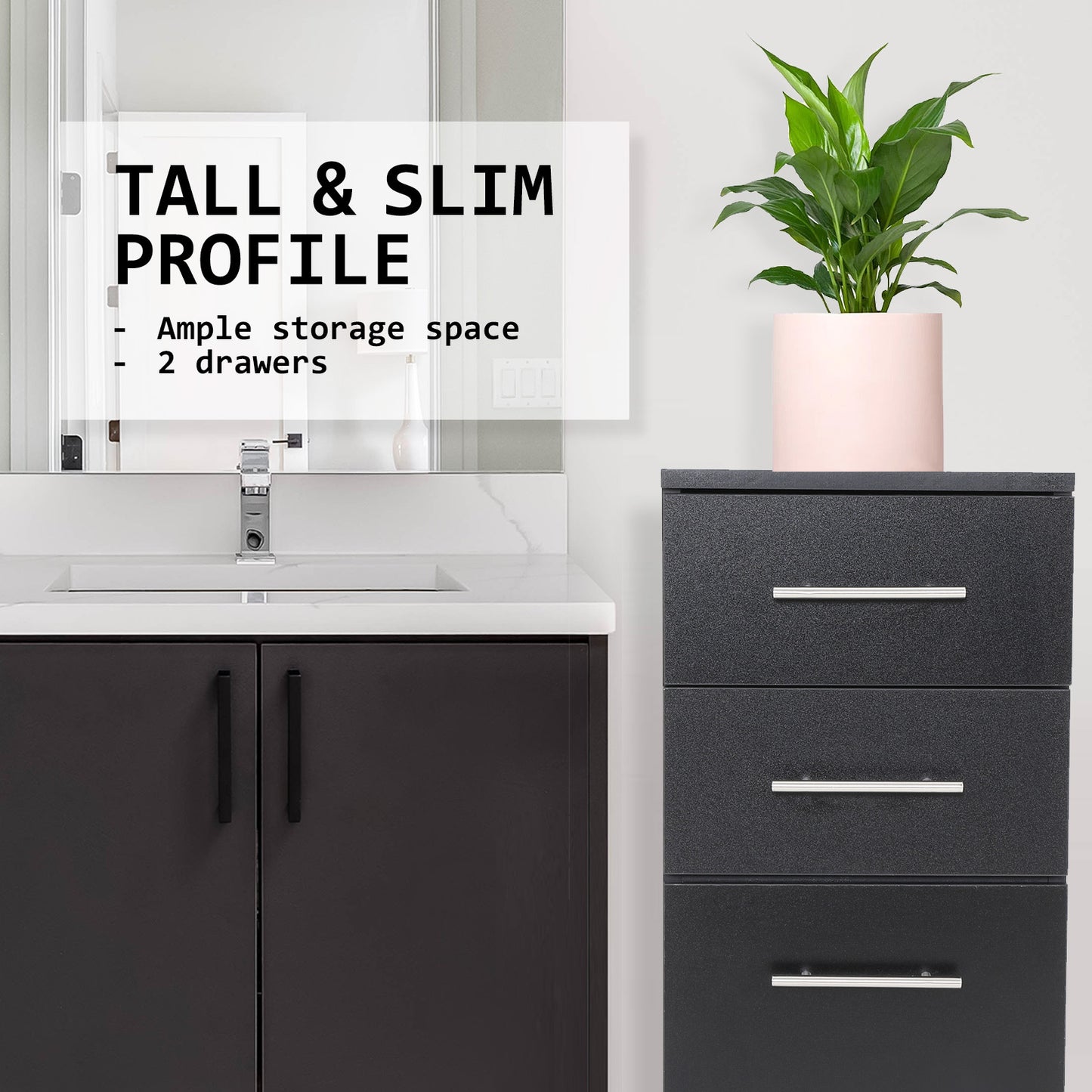 La Bella 88cm Black Bathroom Storage Cabinet Drawer Tall Slim