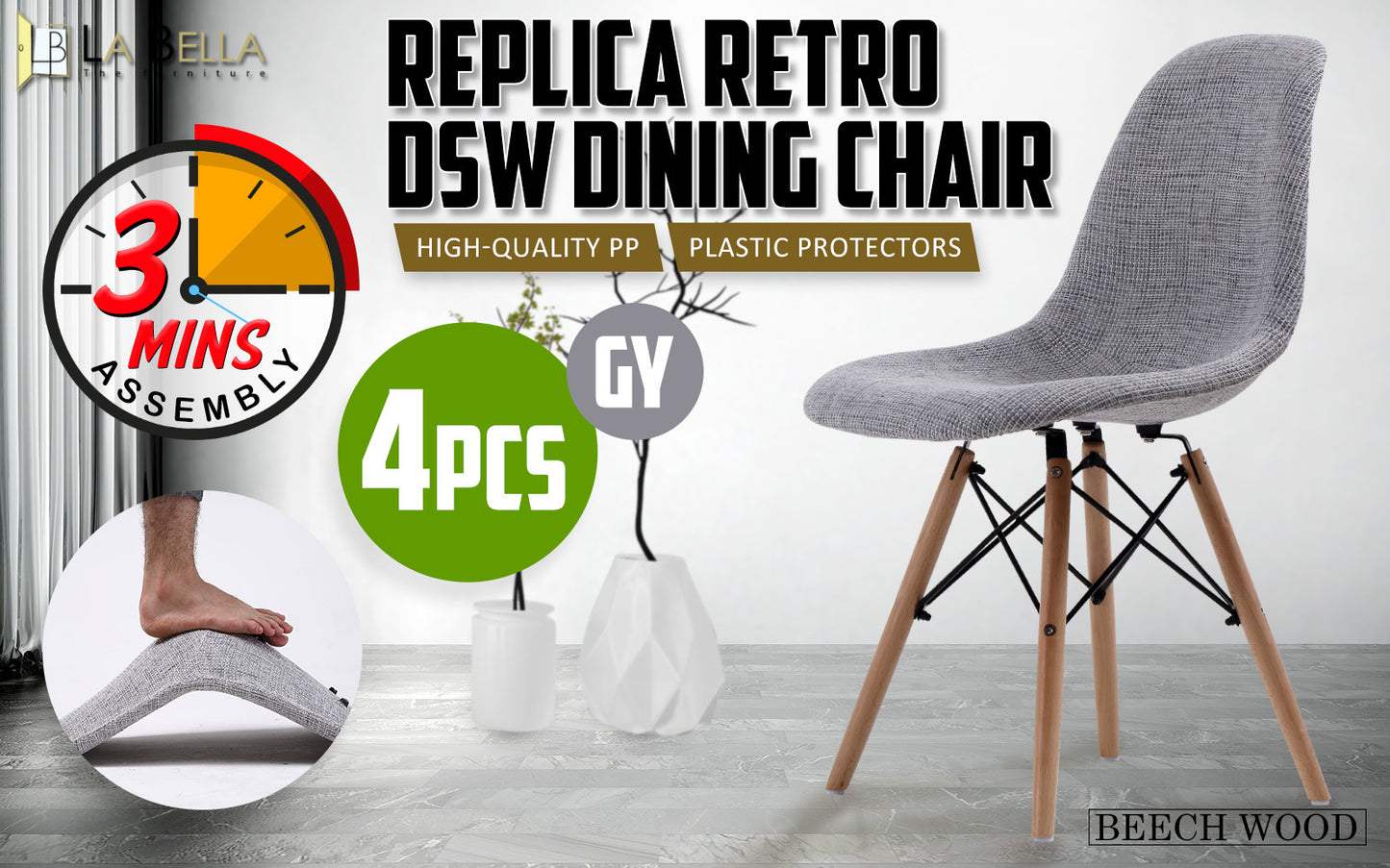 4X Retro Dining Cafe Chair DSW GREY
